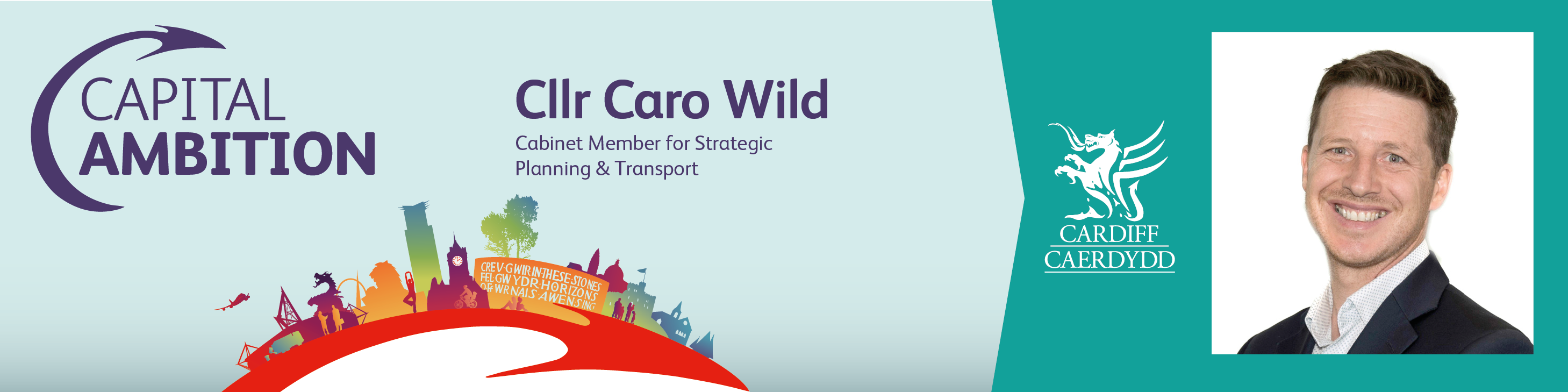 Image of Councillor Caro Wild and Cardiff's Capital Ambition logo